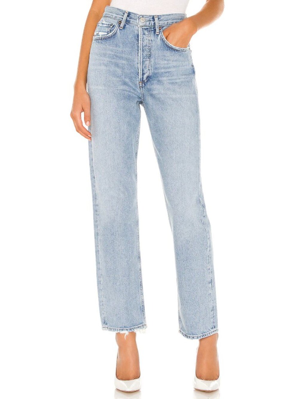 NEW AGOLDE 90's Mid Rise Loose Fit Jeans Snapshot Light Wash Blue Denim Straight
